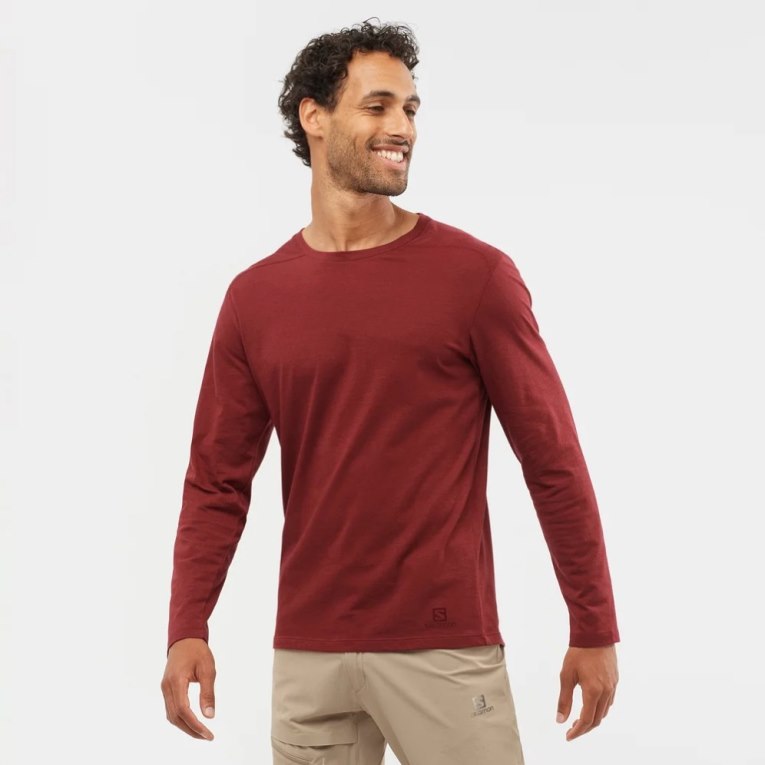 Camiseta Salomon Essential Long Sleeve Masculino Vermelhas | PT F42631